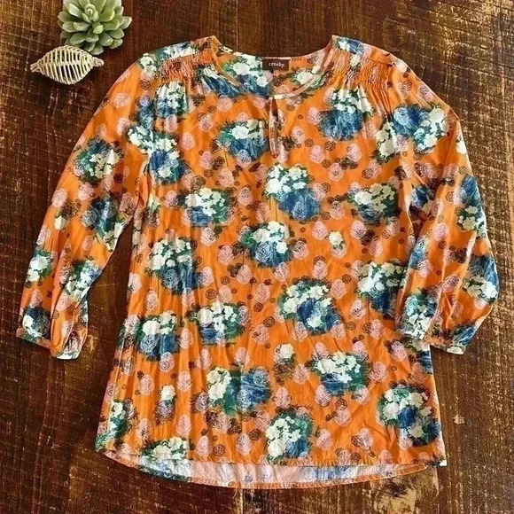 Crosby. | Orange & Blue Floral Print Blouse - Picture 1 of 5